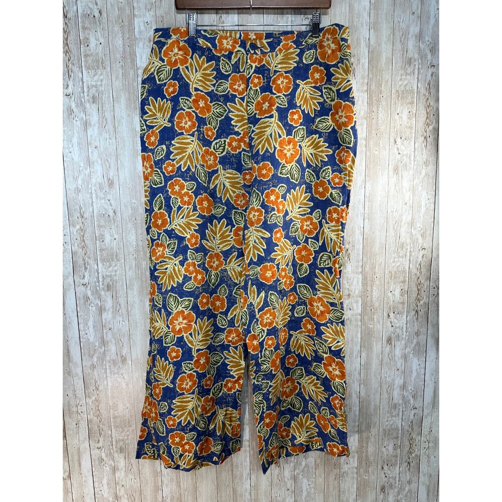 Silhouettes NWT Pants Womens‎ sz 18 Orange Linen Tropical Floral Wide Leg Boho